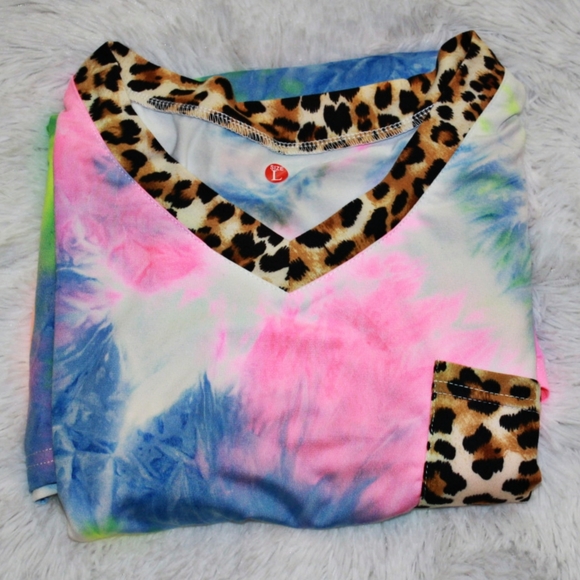 Tie Dye & Leopard Print Long Sleeve Top/Tee - Picture 2 of 5